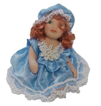 Miniatur - Puppe - kleine Dame mit hellblauen Kleid - Puppenhaus